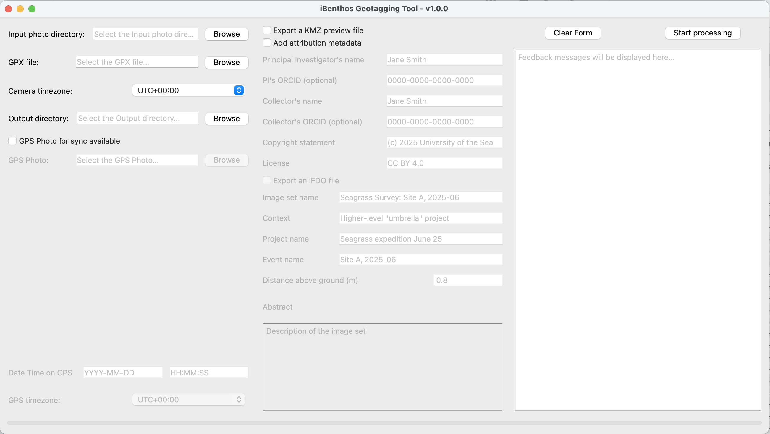Screenshot of the iBenthos Geotagging Tool